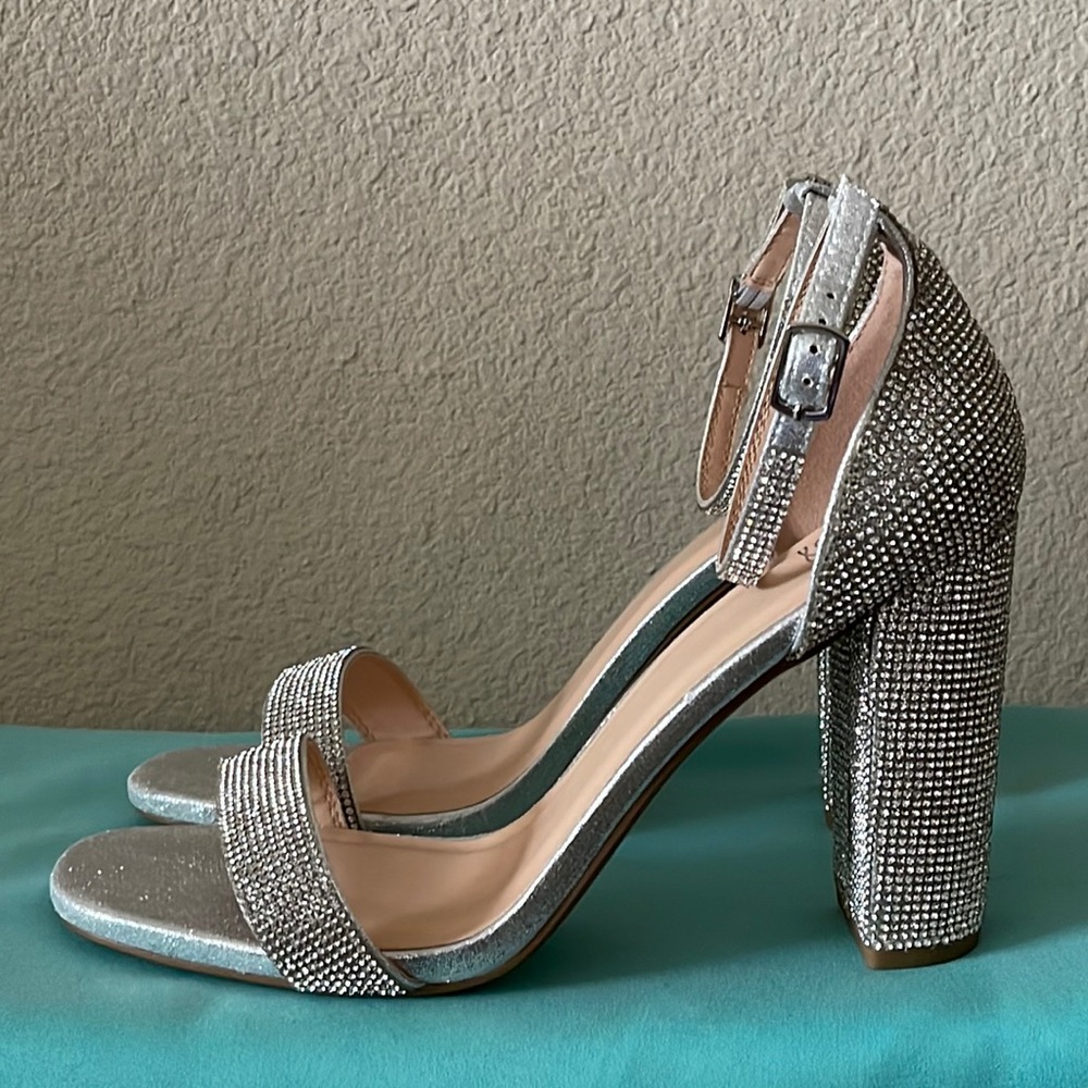 Heart In D Sparkly Silver Block Heels